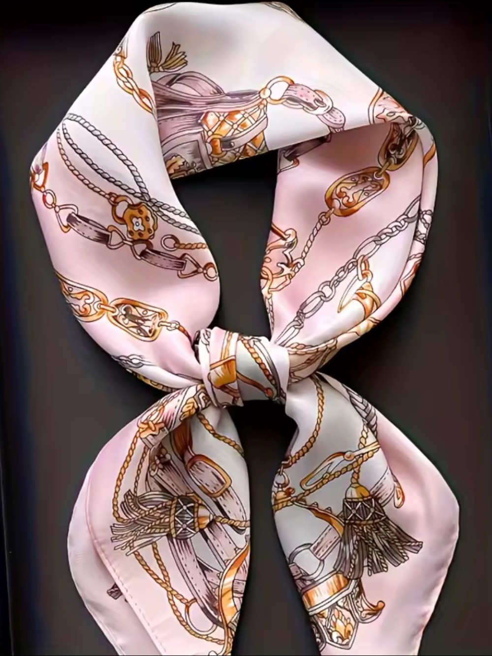 Luxury Pink Chain & Tassel Silk Scarf